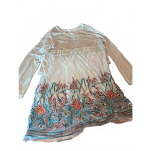 Simply Couture Long Sleeve Floral Embroidered Tunic Top
